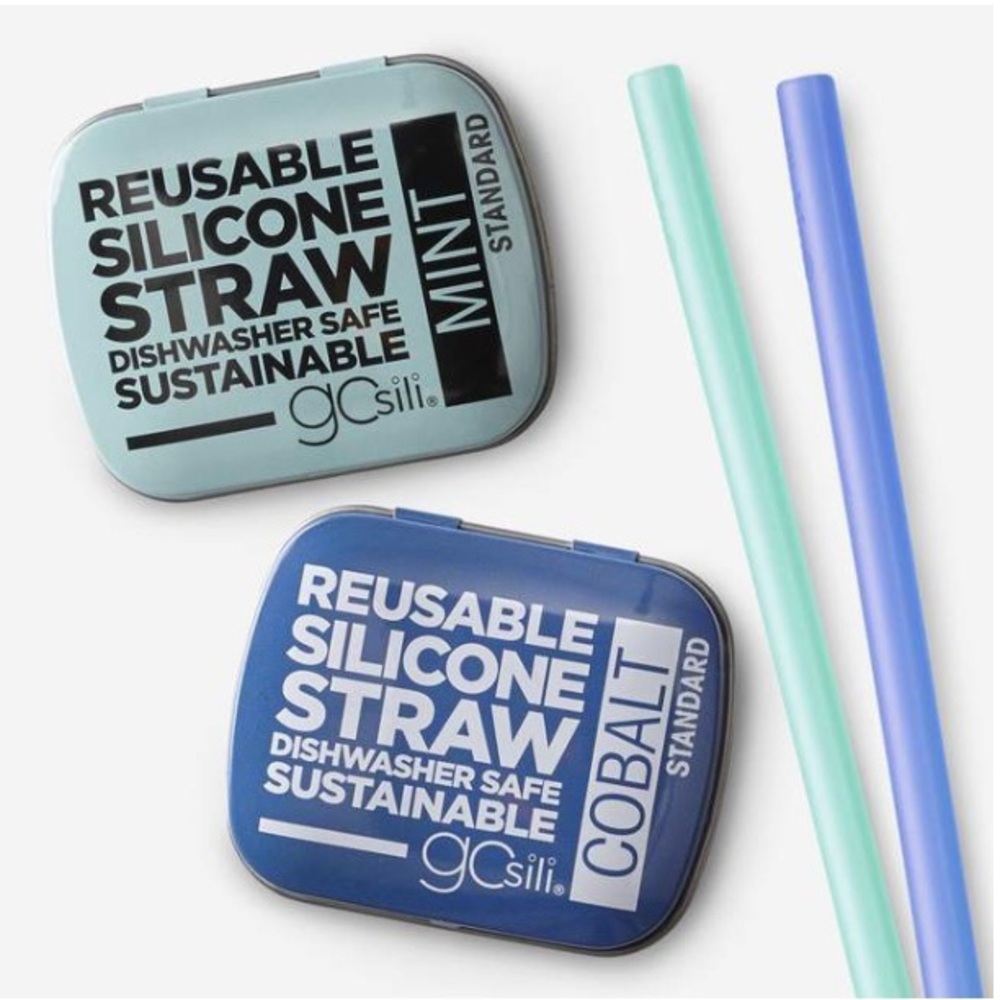 NWT never opened TWO (1 Cobalt 1 Mint) silicone reusable straws in small cases